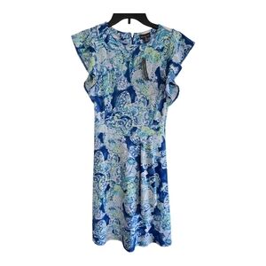 $99 The Limited Dress Womens PXS Paisley Blue Green Short Sleeves Ruffles New